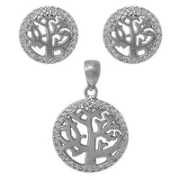 Sterling Silver With Rhodium Tree Set, 12mm Earrings And 15mm Pendant