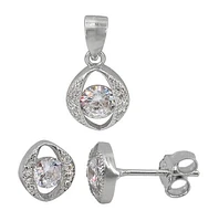 Sterling Silver With Rhodium Marquise Shape Stone Set, 8X7mm(Earring), 10X9mm(Pendant).