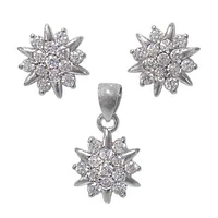 Sterling Silver With Rhodium Star Set, 10mm Earrings And 11mm Pendant