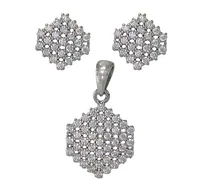 Sterling Silver With Rhodium Set, 10X10mm Earrings And 15X12mm Pendant