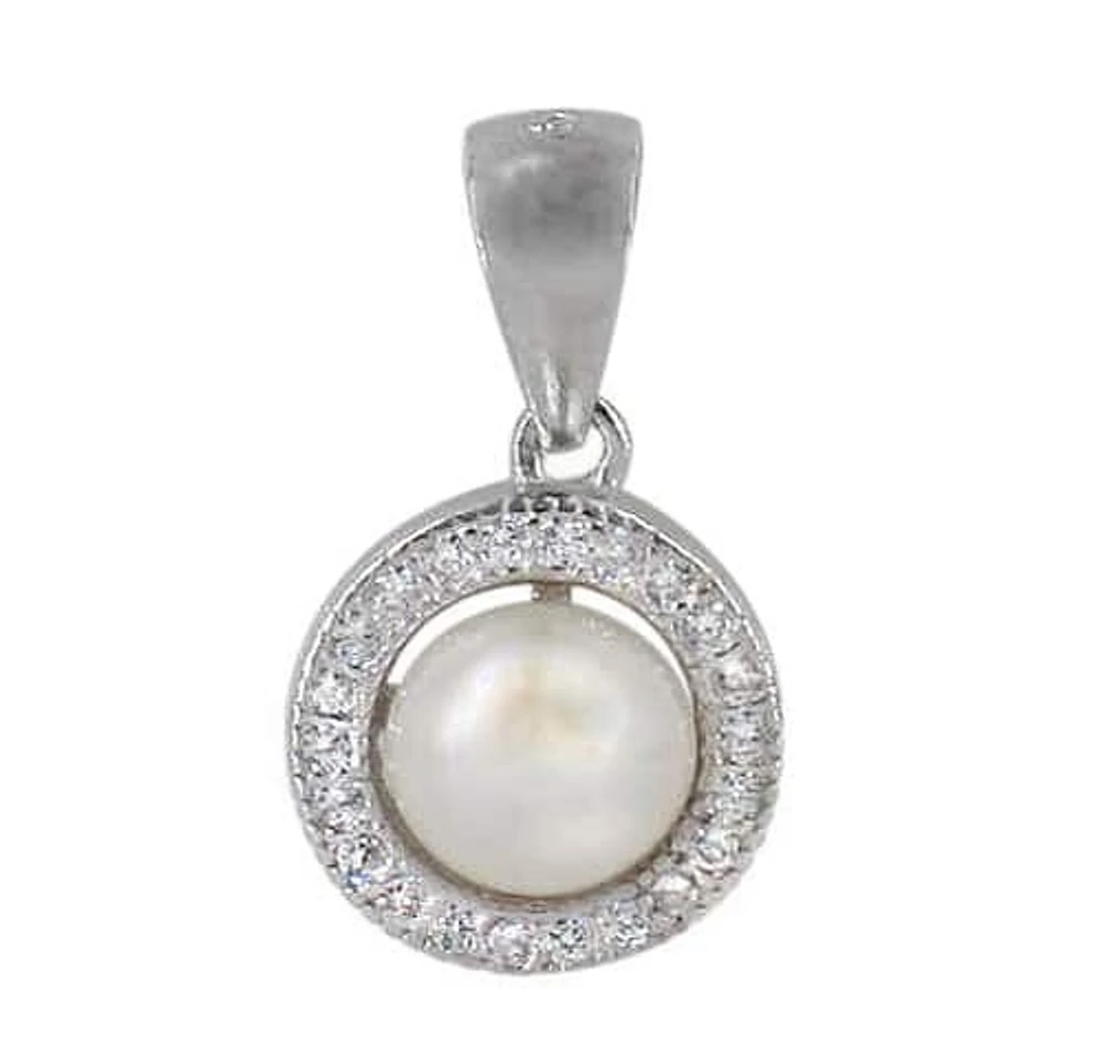 Sterling Silver With Rhodium Pendant, 6mm Pearl