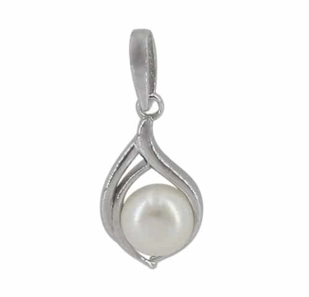 Sterling Silver With Rhodium Pendant, 6mm Pearl