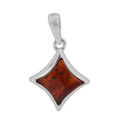 Sterling Silver, 13X13mm Amber Pendant