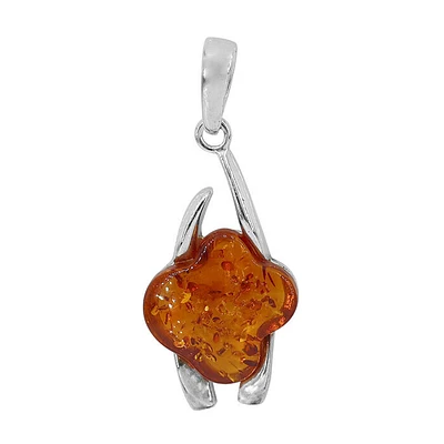 Sterling Silver, 15X16mm Amber Pendant