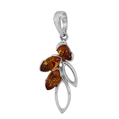 Sterling Silver, 14X26mm Leaf Pendant With Amber