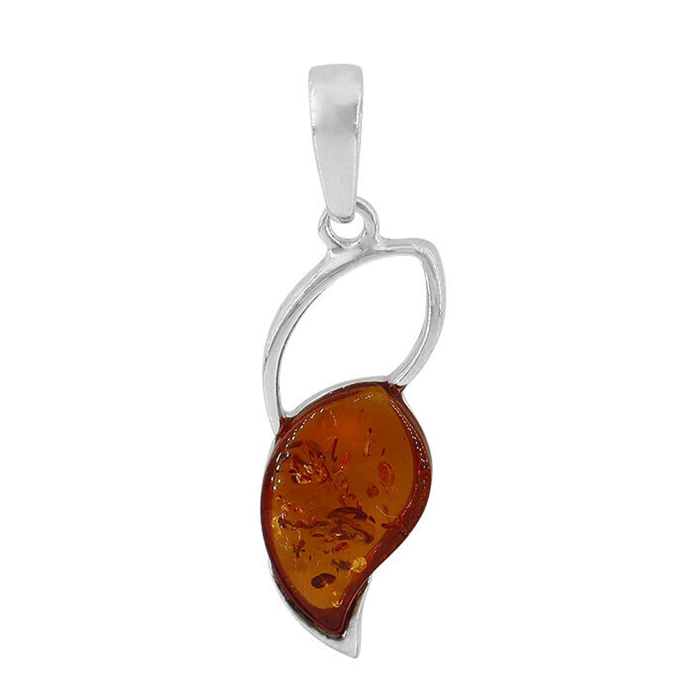 Sterling Silver, 14X16mm Amber Pendant
