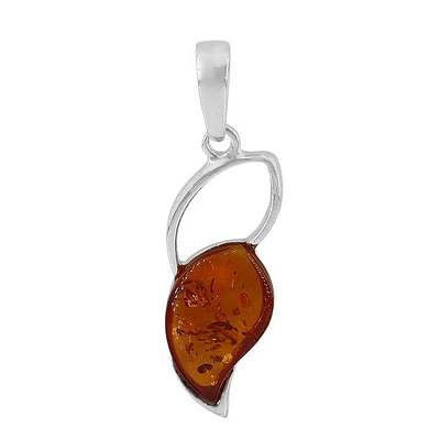Sterling Silver, 14X16mm Amber Pendant