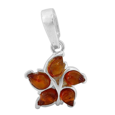 Sterling Silver, 16mm Flower Pendant With Amber