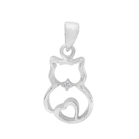 Sterling Silver With Rhodium, 10X14mm Cat Pendant With Cubic Zirconia