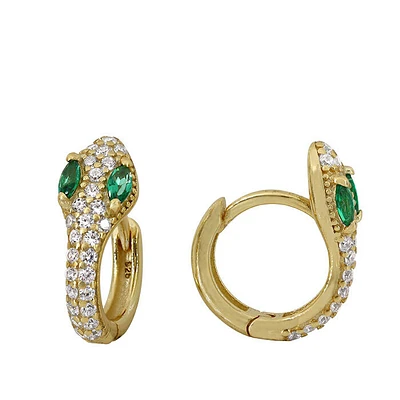 Sterling Silver With Gold, 11mm Snake Hoop Earrings With Cubic Zirconia