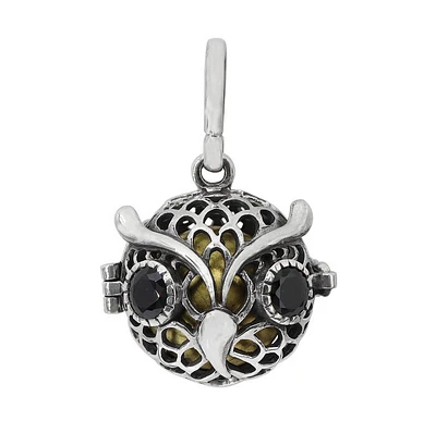 Sterling Silver, 23X27mm Owl Harmony Ball Pendant  With 16mm Ball And Cubic Zirconia