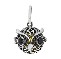 Sterling Silver, 23X27mm Owl Harmony Ball Pendant  With 16mm Ball And Cubic Zirconia