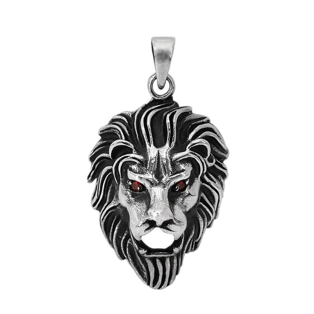 Sterling Silver, 35X25mm Lion Head Pendant With Cubic Zirconia