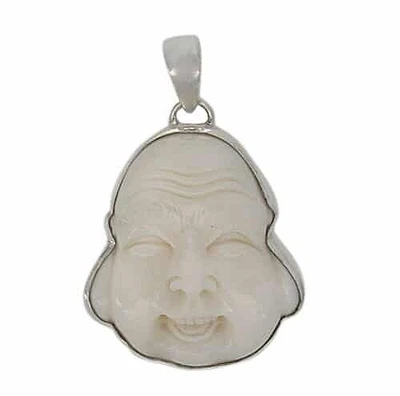 Sterling Silver Buddha Head Pendant, 31X29mm (Bone)