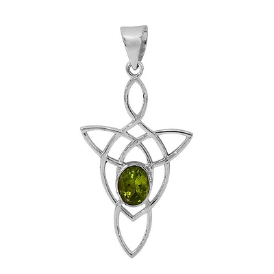 Sterling Silver With Rhodium, 23X39mm Celtic Pendant With Peridot