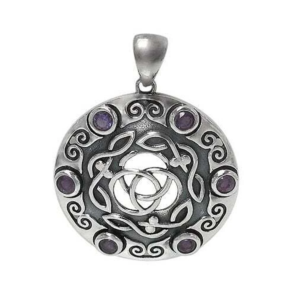 Sterling Silver, 29mm Celtic Knot Pendant With Stones.