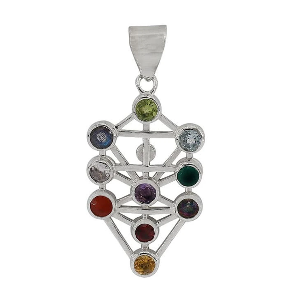 Sterling Silver, 21X35mm Chakra Pendant With 4mm Multi Stone