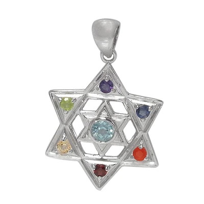 Sterling Silver With Rhodium, 30X25mm Star Of David Chakra Pendant