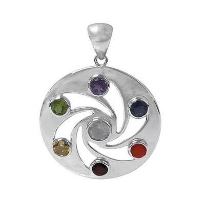 Sterling Silver With Rhodium, 29mm Chakra Pendant.