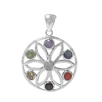 Sterling Silver With Rhodium, 27mm Chakra Flower Pendant