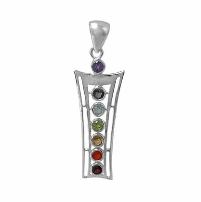 Sterling Silver With Rhodium, 33×13.5mm Chakra Bar Pendant With 4mm Stones