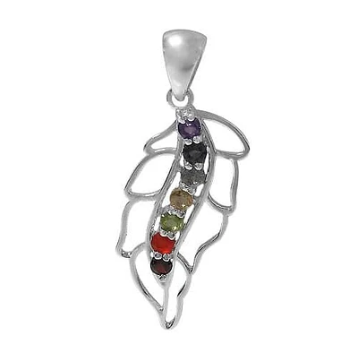 Sterling Silver, 32X17mm Leaf Shape Chakra Pendant.