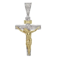 Sterling Silver With 2 Tone, 25C40mm Crucifix Cross Pendant With Cubic Zirconia