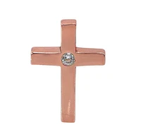 Sterling Silver With Rose Gold, 16X11mm Cross Pendant With 2mm Stone