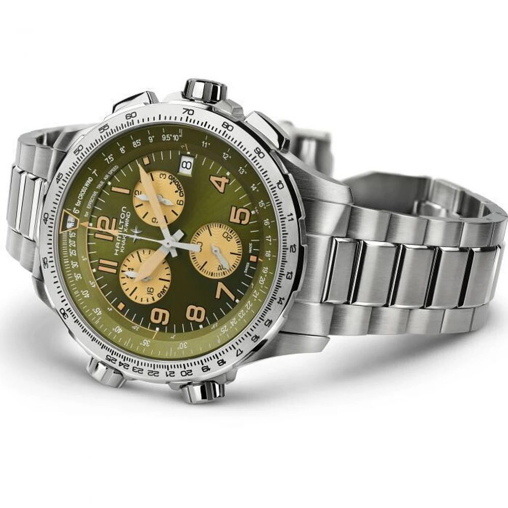 Khaki Aviation Green Dial 46MM  X-Wind GMT Chronograph Quartz H77932160