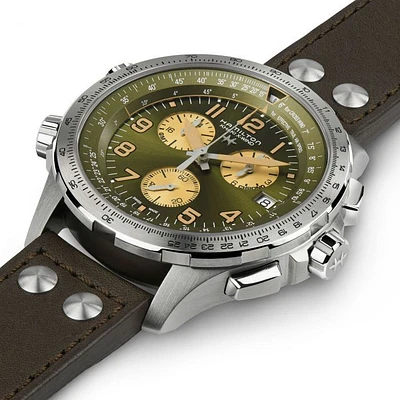 Khaki Aviation Green Dial 46MM X-Wind GMT Chronograph Quartz H77932560