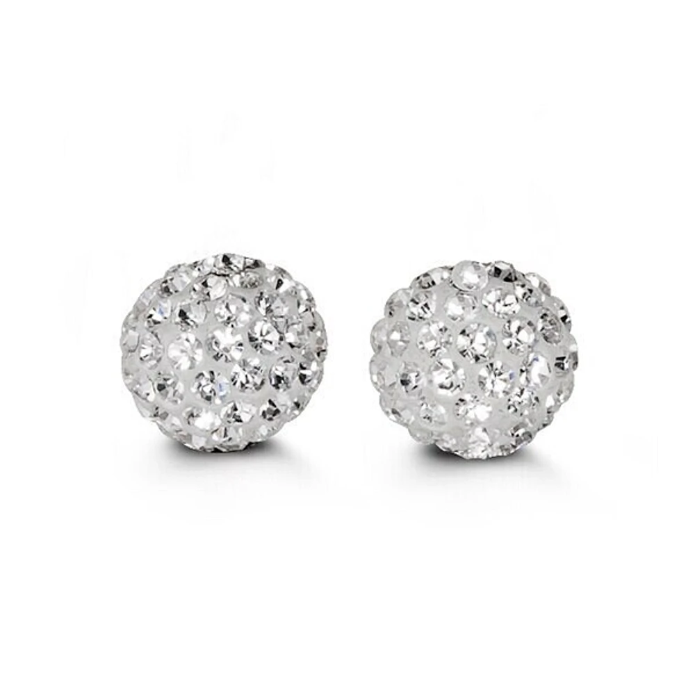 10KT White & Yellow Gold C/Z Shimmer 10MM Ball Stud Earrings