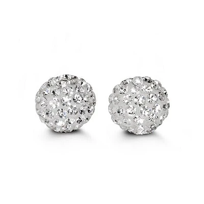 10KT White & Yellow Gold C/Z Shimmer 10MM Ball Stud Earrings