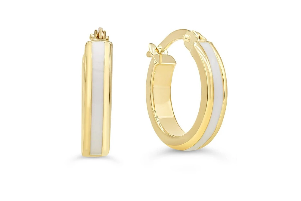 10KT Yellow Gold Polished Enamel Hoop Earrings