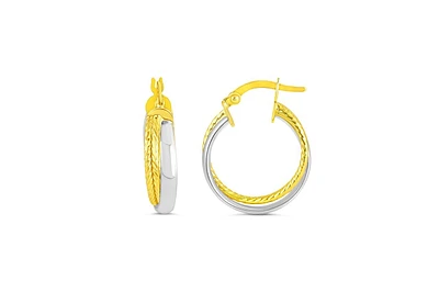 10KT Yellow & White Gold Polished Hoop Earrings