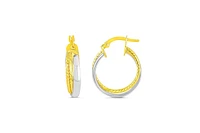 10KT Yellow & White Gold Polished Hoop Earrings