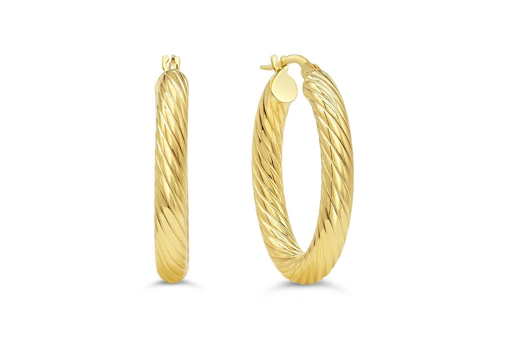 10KT Yellow Gold Textured Hoop Earrings