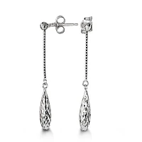 10KT White Gold Diamond Cut Dangle Earrings