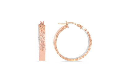 10KT Rose Gold Diamond Cut Hoop Earrings