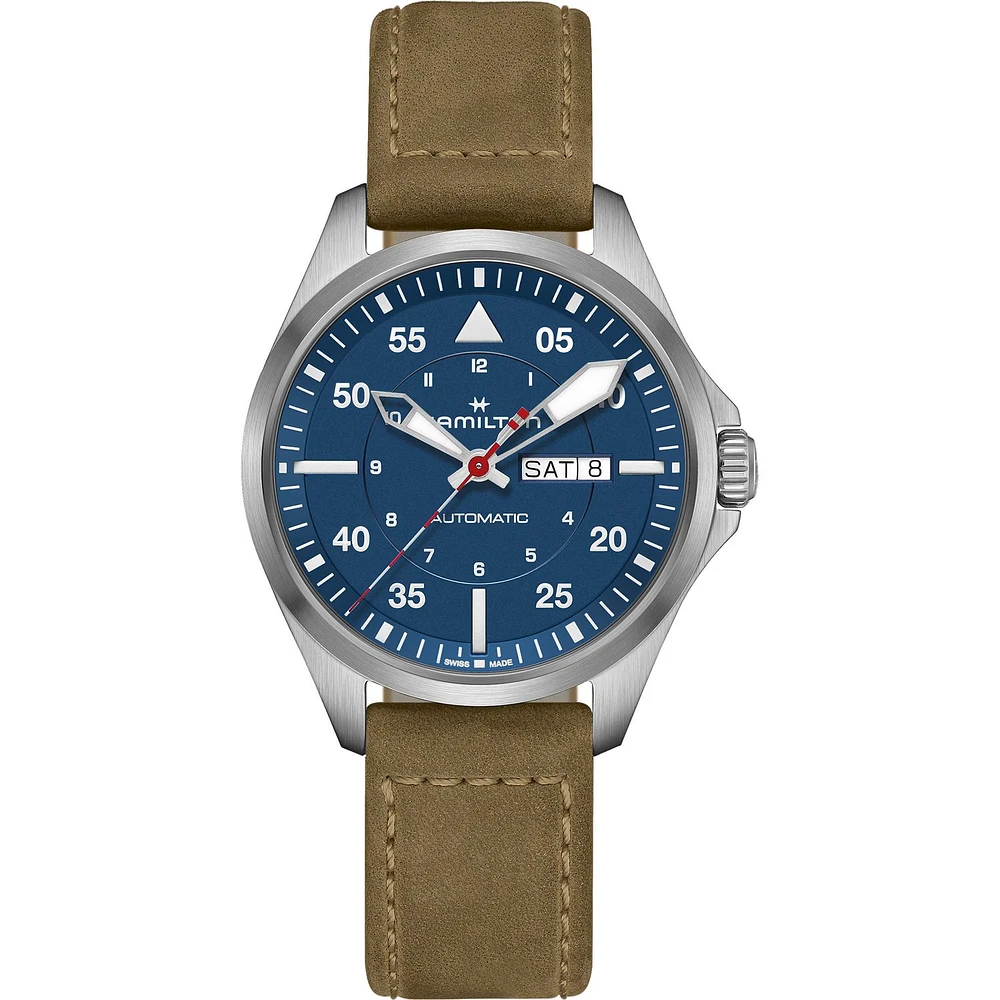 Hamilton H64655941 | Khaki Aviation Pilot Day Date 42MM Watch | Kavar Jewellers Brampton