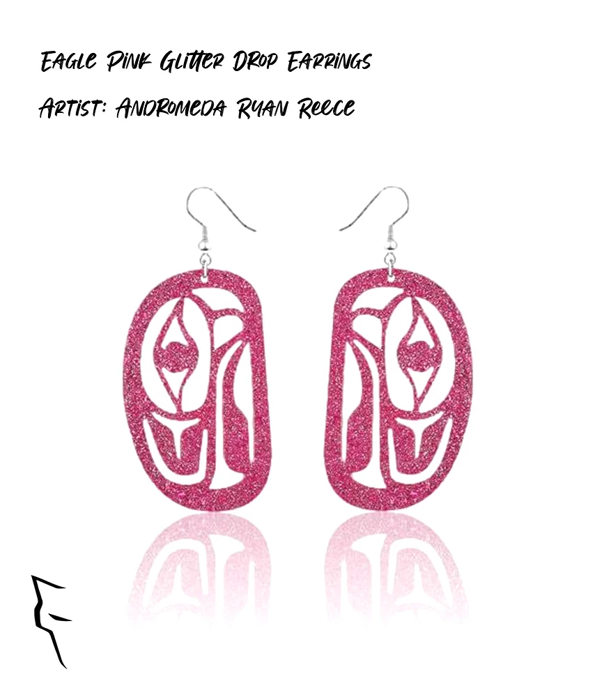 Eagle Drop Earrings - Pink Glitter