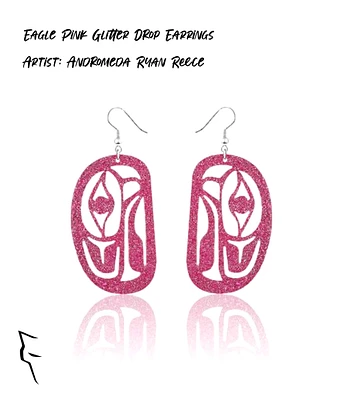 Eagle Drop Earrings - Pink Glitter