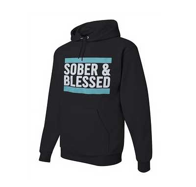 Sober & Blessed w teal- Hoodie black