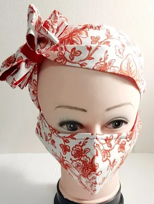 Vintage Red Floral Big Bow Headband & Matching Mask