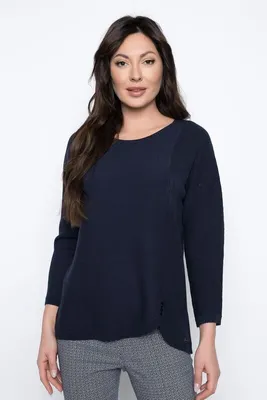 3/4 Sleeve Sweater Top With Curved Hem