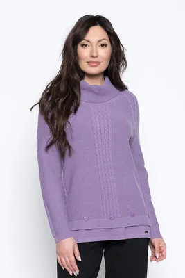 Button-Trim Turtle Neck Sweater Top