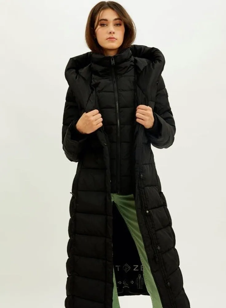 Black Maxi Length Quilted Puffer Coat