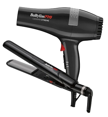 BaBylissPRO Ceramix Xtreme Styling Duo with 1"  Ceramic Flat iron and Ceramic Hairdryer, CEBKPP1C, Black