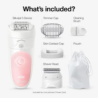 Braun Epilator Silk-épil 5 SES 5-620 Wet & Dry Use Epilator for Women, 6 Piece Set, White/Pink