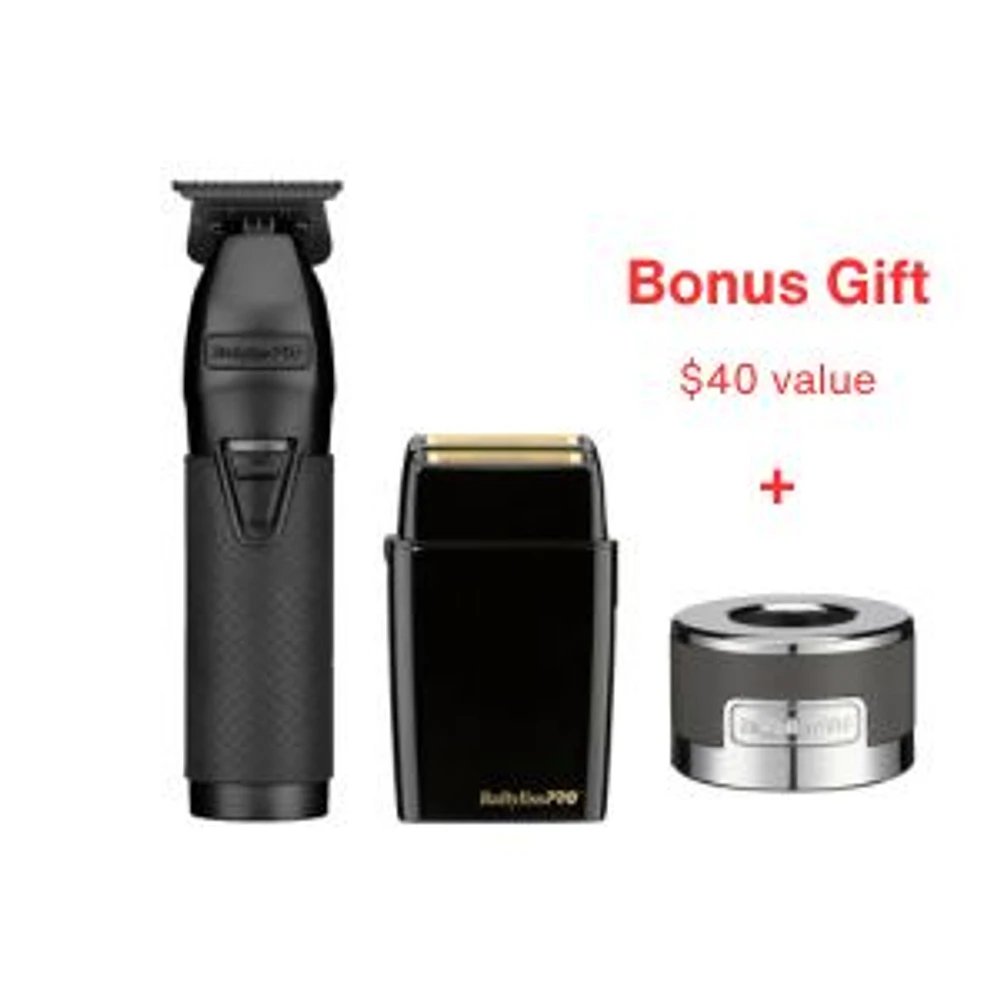 BaBylissPRO LimitedFX Matte Black Trimmer and Double-Foil Shaver + FREE Charging base