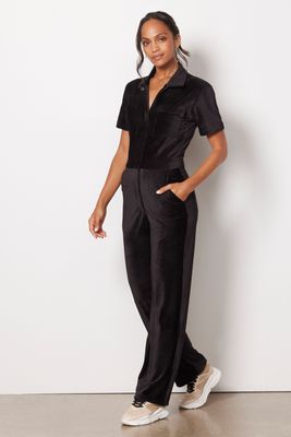 Worker Short Sleeve Knit Cord Jumpsuit